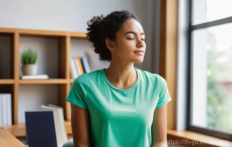 기술 피로 감소를 위한 운동 루틴 - Image Prompt 1: Digital Detox Desk Stretches for Neck and Shoulders**