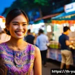Home 22 기술 피로를 감소시키는 긍정적 사고법 - **Prompt:** "A young Thai woman in her early 20s, wearing a colorful traditional Thai dress (Chut Th...
